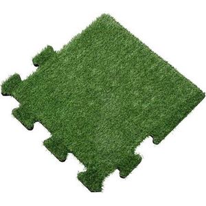 Rubber tegel met kunstgras toplaag - 50x50 cm - Puzzelsysteem (Zijstuk)