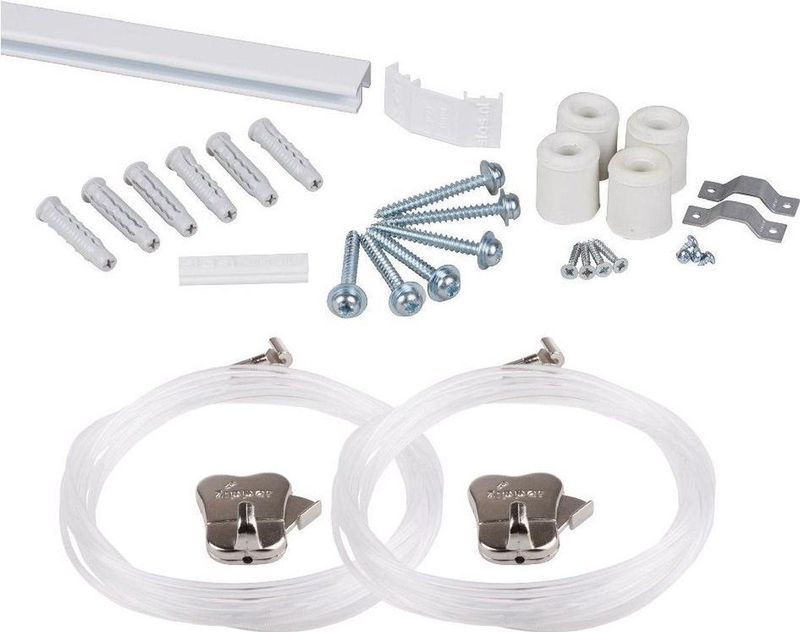 STAS Minirail Ophangsysteem 150cm - Inclusief 2 Perlon Koorden met Zipper en Stabilisatie set