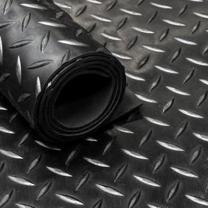 Rubber loper / rubbermat op rol – Diamant motief zwart – 3 mm – Breedte 200 cm