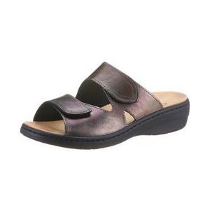 Gezondheidsslippers - Zilverkleur - Gladleer - Klittenbandsluiting - Breedte H