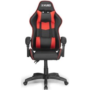 KUBO Gaming, bureau, ergonomische stoel, in hoogte verstelbaar, 360 graden draaibaar en vaste armleuningen, metaal, rood, eenheidsmaat
