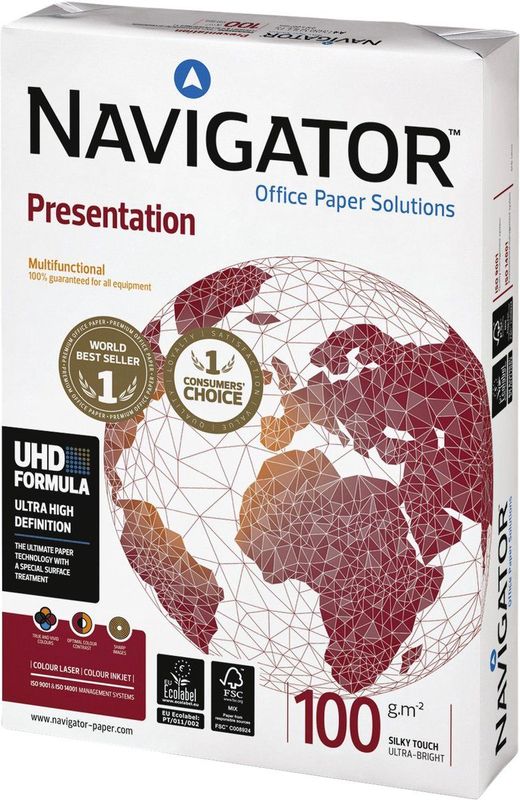 Kopieerpapier Navigator Presentation A4 100gr wit 500 vel | 5 stuks