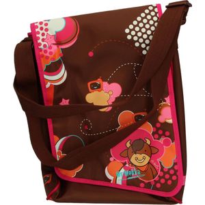 Mr Mokka Ruime Schoudertas voor Meisjes met Kliksluiting en Telefoonvakje – Bruin Oranje Roze – 40x26x6cm | Schooltas | Sporttas | Kindertas