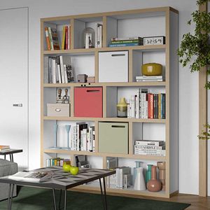 Wit met houten roomdivider 15-vaks - 150x34x198cm.