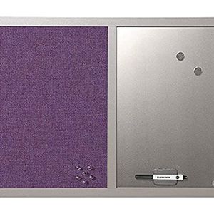 Bi-Office Combitbord Lavander, prikbord en whiteboard, violet textieloppervlak en zilver magnetisch, parelkleuren MDF frame 22 mm dik, 60 x 45 cm