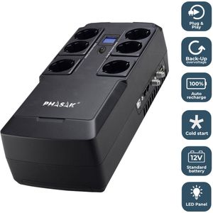 Phasak - PH 9478 - UPS - EU-stekker - 800VA