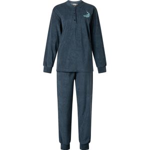 Lunatex - warme dames pyjama badstof 124206 - donkerblauw - maat S