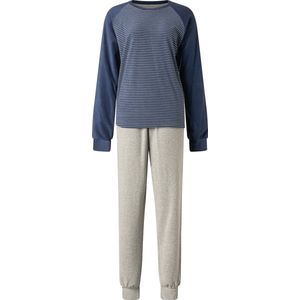 Lunatex - warme dames pyjama badstof 124204 - donkerblauw - maat S