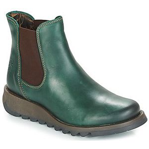 Fly London SALV195FLY - Dames Enkellaarsjes - Rug-Petrol - Leer/Textiel