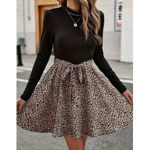 Sexy elegante prachtige stretch wikkeljurk jurk zwart met leopard design maat XL