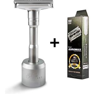 EUROMAX 100 Scheermesjes Double Edge Messen, Blades + TSF Safety Razor, Veiligheidsscheermes, klassiek open scheermes
