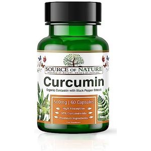 Source of Nature® | 500mg Kurkuma-Extract | 60 Capsules | +95% Curcuminoïden | Geproduceerd in de EU | Met BioPerine® (Zwarte Peper Extract) voor Absorptie | Van Kurkuma | Hoge dosering