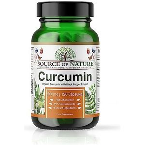 Source of Nature® | 500mg Kurkuma-Extract | 120 Capsules | +95% Curcuminoïden | Geproduceerd in de EU | Met BioPerine® (Zwarte Peper Extract) voor Absorptie | Van Kurkuma | Hoge dosering