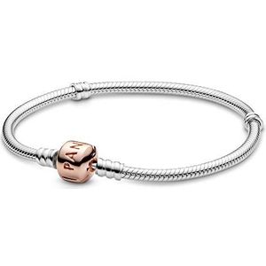 PANDORA Moments Schlangen-Gliederarmband mit Zylinderverschluss aus Sterling-Silber und 14 rosévergoldeter Metalllegierung, kompatibel mit Charms und Anhängern aus der Moments Kollektion 20cm