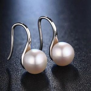 Pandora Oorbellen 'Parel' 290733P-Elegante Zilveren Parel Drop Haak Oorbellen-vrouwen- Zilverkleurig