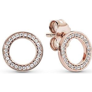 PANDORA Funkelnder Kreis Ohrstecker mit 14 Karat rosévergoldete Metalllegierung und Cubic Zirkonia Steinen aus der PANDORA Signature Collection