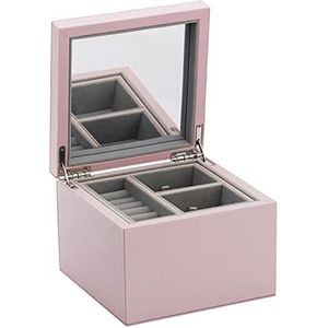 Pandora Kleine houten sieradendoos met kunstleren bekleding in de kleur roze, afmetingen: ca. 16 x 16 x 11,5 cm, A004, 16 x 16 x 11,5, bewerkt hout, geen edelsteen