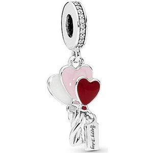 PANDORA silver dangle with clear cubic zirconia, shimmering silver, pink and red enamel