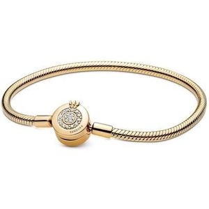 Pandora Signature Sparkling Crown 14-karaats rosévergulde slangenkettingarmband met O-vormige sluiting, met heldere zirkoniasteentjes, 20