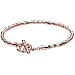 Pandora Signature Moments Sparkling Crown 14-karaats rosévergulde slangenkettingarmband met O-vormige sluiting, met heldere zirkoniasteentjes, 23