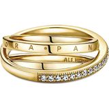 Pandora Signature Crossover Pavé Triple Band 14-karaats vergulde ring met heldere zirkoniasteentjes, 52
