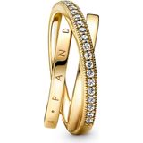 Pandora Signature Crossover Pavé Triple Band 14-karaats vergulde ring met heldere zirkoniasteentjes, 52