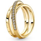 Pandora Signature Crossover Pavé Triple Band 14-karaats vergulde ring met heldere zirkoniasteentjes, 52
