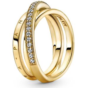 Pandora - Signature Crossover Pavé Triple Band - 14-karaats Vergulde Ring - Met Helder Zirkoniasteentjes