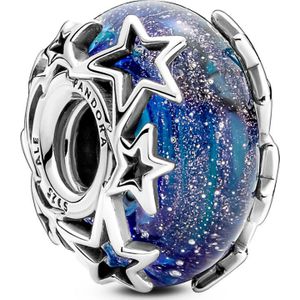 Pandora Runder Anhänger Silber Charm Murano Galaxienblau und Sterne