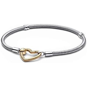 PANDORA Moments Herzverschluss Schlangen-Gliederarmband aus Sterling-Silber und 14 Karat vergoldeter Metalllegierung - kompatibel Moments Armbänder - Größe: 19cm