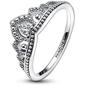 PANDORA Königlicher Perlen Diadem-Ring aus Sterling Silber mit Zirkonia - kombinierbar mit Schmuck Moments Kollektion - Größe: 56