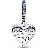 PANDORA Himmlische Sterschelp Harten Dubbele Hanger - Zilver - Gemengde Stenen