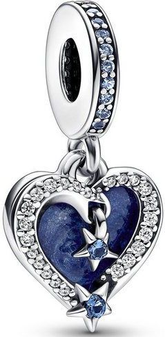 PANDORA Himmlische Sterschelp Harten Dubbele Hanger - Zilver - Gemengde Stenen