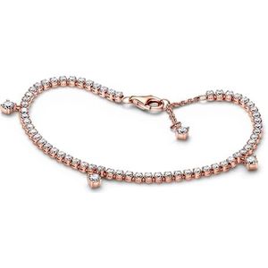 PANDORA Funkelnde Tropfen Tennisarmband in 14 Karat Rosévergoldeter Metalllegierung mit Künstlichen Kristallen, Gr.18, 582401C01-18