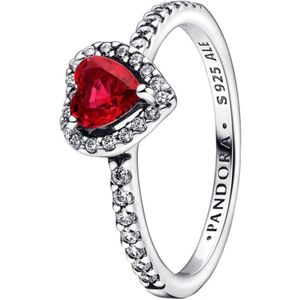 PANDORA Ausgeprägtes Rotes Herz Ring aus Sterlingsilber mit Zirkonia in der Farbe Silber-Rot, PANDORA Timeless Collection, Gr.56, 198421C02-56