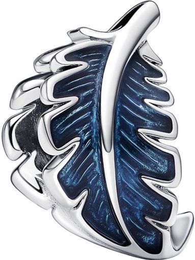 Pandora - Gebogen Veerbedel - Blauw - Sterling Zilver - Handgemaakt