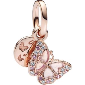 Pandora Charms - Butterfly 14k gold-plated dangle with fancy cubic in pink