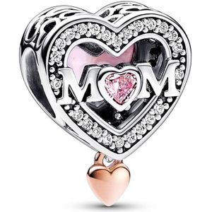 Pandora Charms - Two-tone Openwork Mum & Heart in pink