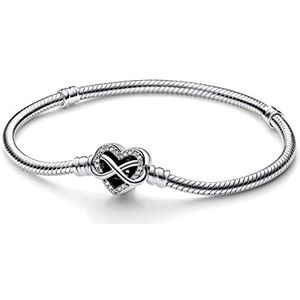 PANDORA Moments Armband aus Sterling-Silber mit Funkelndem Unendlichkeits-Herzverschluss und Zirkonia Steinen, kompatibel mit der Moments Kollektion, Größe: 18cm, 592645C01-18