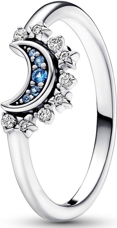 Ringen - Blauw - Sterling Zilver - Maansikkelmotief
