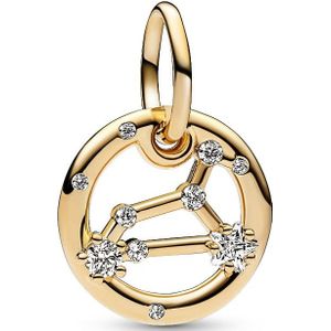 PANDORA Moments Sternzeichen Löwe Charm-Anhänger aus Sterling Silber mit 14 Karat vergoldeter Metalllegierung, Zirkonia, Kompatibel Moments Armbänder, 762725C01