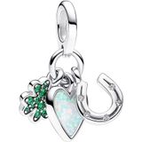 Pandora - Four Leaf Clover, Heart and Horseshoe - Hangende Bedel - Sterling Zilver, Gemengde Steen