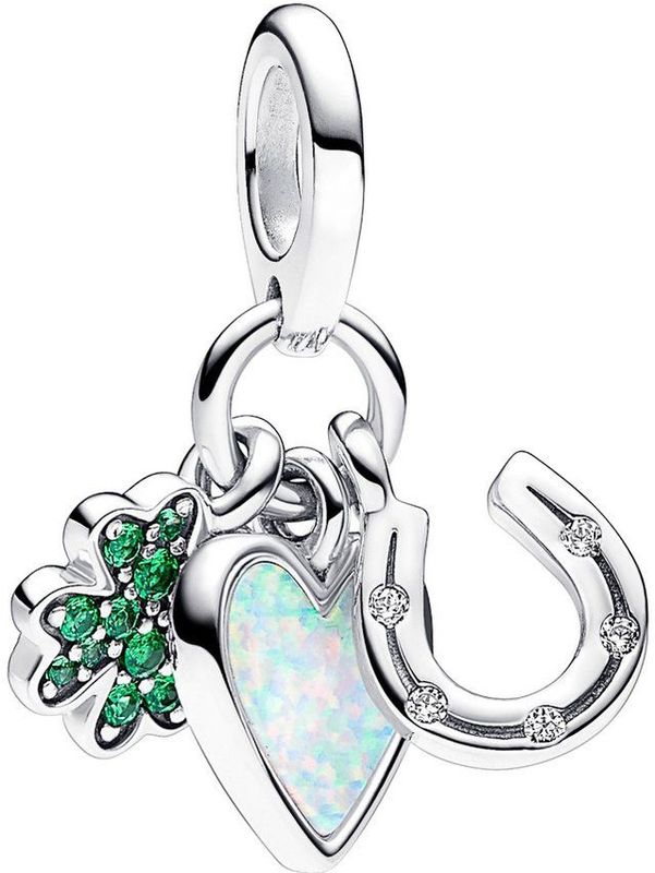 Pandora - Four Leaf Clover, Heart and Horseshoe - Hangende Bedel - Sterling Zilver, Gemengde Steen