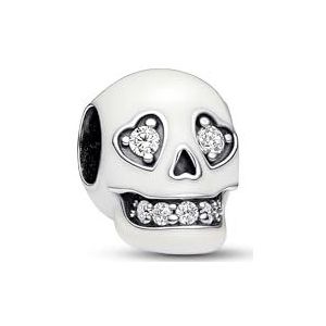 PANDORA Moments Glow-in-the-dark Funkelnder Totenkopf Charm aus Sterling Silber mit Cubic Zirkoniasteinen, Kompatibel Moments Armbändern, 792811C01