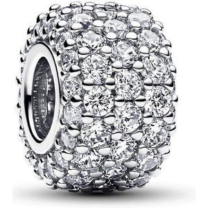 PANDORA Moments Funkelndes Dreireihiges Pavé-Charm aus Sterling Silber mit Zirkonia, Kompatibel Moments Armbändern, 792820C01