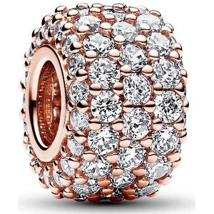 PANDORA Moments Funkelndes Dreireihiges Pavé-Charm aus Sterling Silber mit rosévergoldeter Metalllegierung, Zirkonia, Kompatibel Moments Armbändern, 782820C01