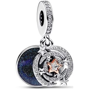 PANDORA Moments Bicolor Sternschnuppe Doppelter Charm-Anhänger aus Sterling Silber mit rosévergoldeter Metalllegierung, Zirkonia, Kompatibel Moments Armbändern, 782975C01