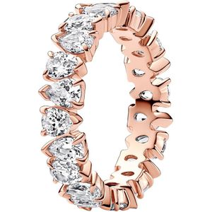 PANDORA Timeless Abwechselnd Funkelnder Band-Ring aus Sterling Silber mit rosévergoldeter Metalllegierung, Cubic Zirkoniastein verziert, Größe: 58, 183021C01-58