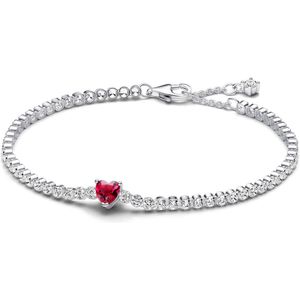 Pandora Tennisarmband voor dames, rood hart, glinsterend, zilver, 590041C02, Sterling zilver, Gemengde stenen