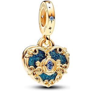 Pandora Disney Assepoesters koets & hart dubbele hangende bedel - Blauw & goudkleurig